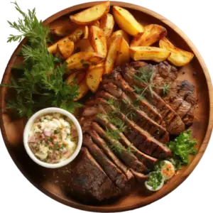 Grill steak meal fries
